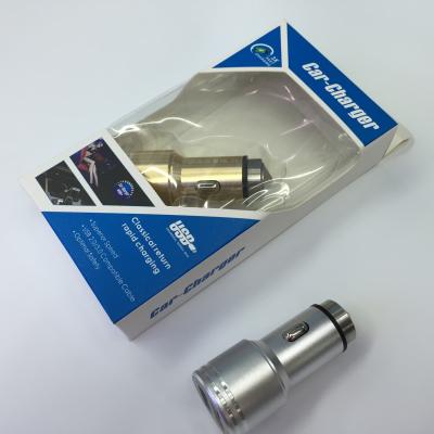 China Gouden Zilveren Dubbele USB-Autolader, Aluminium usb adapter voor autoaansteker Te koop