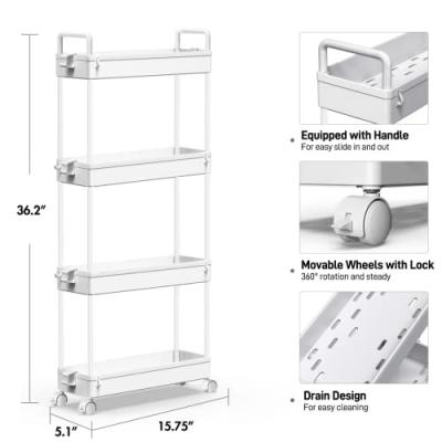 China Other Storage Cart, Mobile Shelving Unit Organizer, 4 Tier Bathroom Rolling Serving Slide Out Cart Organizer for Kitchen for sale