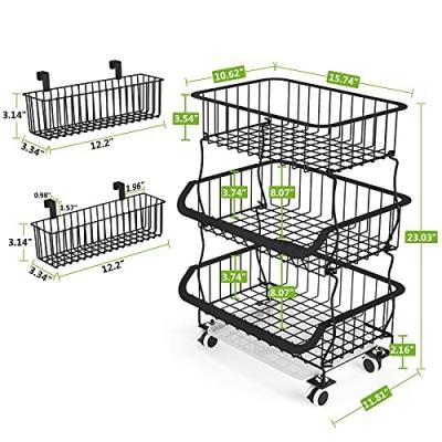 China Other Fruit Vegetable Basket, 1 Tier Easylife 3 Tier Metal Wire Basket Stackable Cart with Rolling Wheels, Serving Rack for Kitchen, Pantry for sale