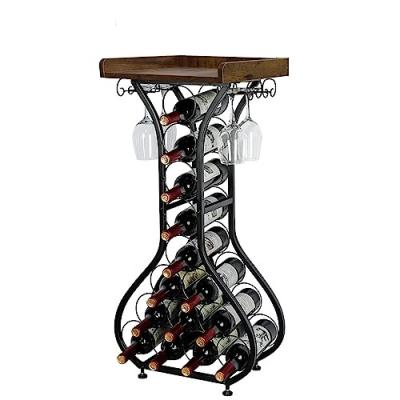 China (Others) 14 Bottle Adjustable Free Floor Wine Rack, Rustic Wooden Wine Rack Small Countertop Metal Rack Wine Bottle Rack for sale