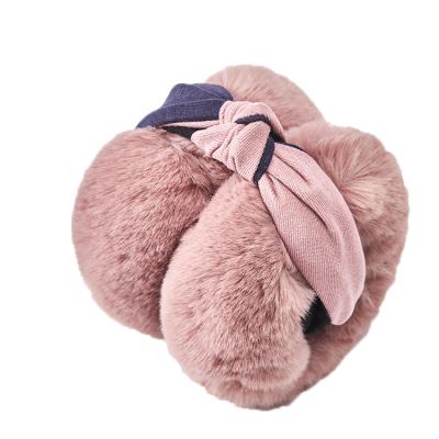 China New Style Korean Two Tone Hair Band Folding Warm Rabbit Fur Earmuffs Ear Bags Shape Earmuffs EMF-3 for sale