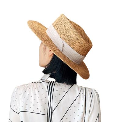 China ENGLAND STYLE sunscreen sunscreen beach hat small fresh Korean style flat top hat outdoor straw hat women for sale