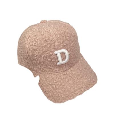 China JOINT Women's Retro All-match Lambswool Baseball Hat Letter Color Matching Warm Embroidered Hat for sale