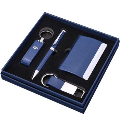 China Leather Free Sample Personalized Gift Set Pen With Card Holder And Key Chain Box Packed Custom Corporate Business Promotional Gift Sets for sale