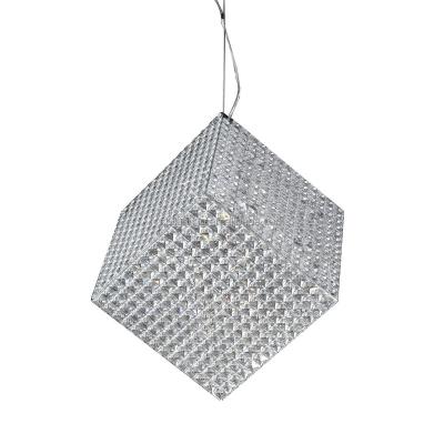 China Chinese Best K9 Crystal Cube Chrome Pendant Light Modern Square Hanging Pendant Lamp Indoor Residential Light Fixture for sale