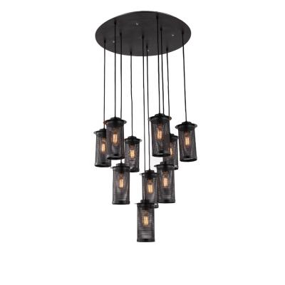 China Crisp Stainless Steel Industrial Black Metal Attic Chandelier Lights Hanging Vintage Chandelier Lamp Indoor Residential Light E27 E26 for sale