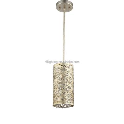 China Living room vintage loft mini rod pendant lamp retro gold color single laser cut pendant light with K9 crystal for sale