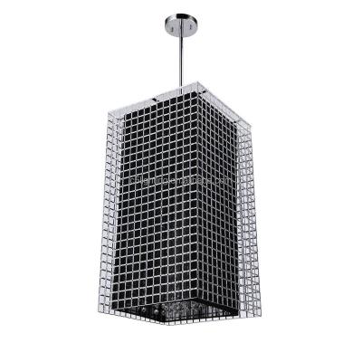 China Living Room Welded Metal Net Industrial Black Shade Hanging Pendant Lamp Retro Rectangular Loft Shade Pendant Light for sale