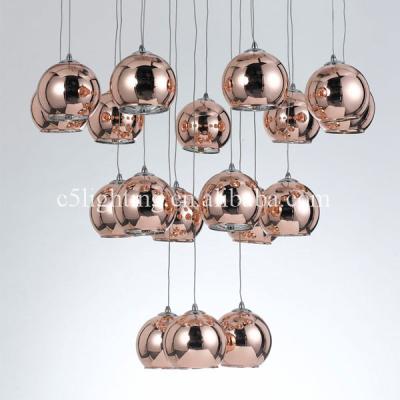 China Modern Round Color Glass Ball Light 18 Heads Amber Pendant Light for sale