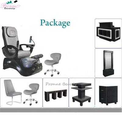 China Modern Luxury Beauty Nail Salon Furniture Sets Alden Crystal Pedicure Chair And Manicure Table Set for sale