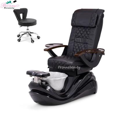 China Pronne Modern Luxury Beauty Nail Spa Modern Lotus Pedicure Spa Chair Complete Black Equipment Set With Pedi Stool for sale