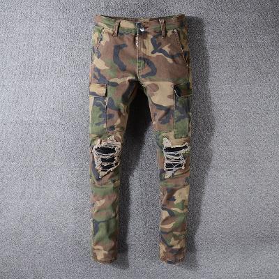 China QUICK DRY OEM FOG Skinny Ripped Rips Biker Cargo Camouflage Breeches Pencil Pants Classic Style Fashion Denim Pants Male BlacCamouflage Jeans for sale