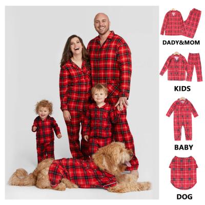 China 2021 QUICK DRY cotton polyester plain stripe family pajamas Merry Christmas dog sleepwear children ladies women adult children babies red for sale