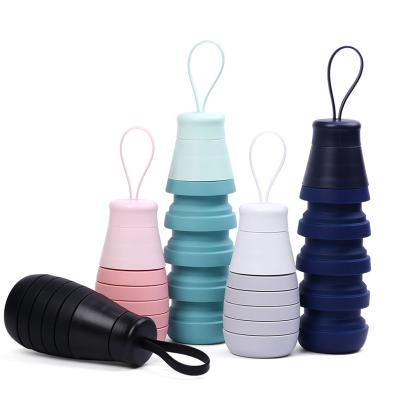 China Cute Sport 500ml Telescopic Water Bottle Child Cute Folding Cup Silicone Cup With Silicone Belt for sale