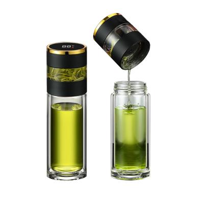 China Custom Double Wall Travel Tumbler Filter Water LED Display Separation Glass Bottle Viable With Tea Infuser for sale