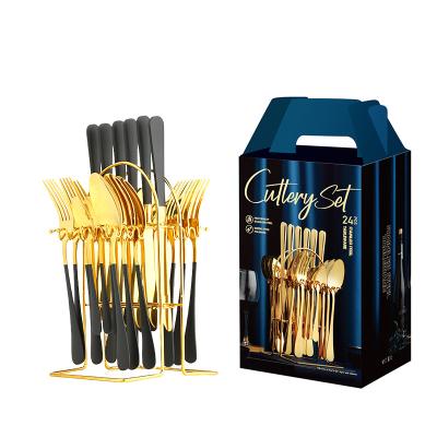 China Sustainable 24 PCS Flatware Gold Sets Fork And Spoon Stainless Steel Cutlery Set Gift Box For Wedding en venta