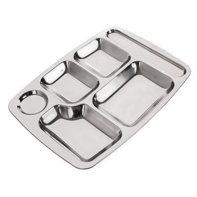 China School Prison 3/4/5/6 Sections Cafeteria Mess Lunch Trays Stainless Steel Sustainable Food Divided Dishes Tray for sale