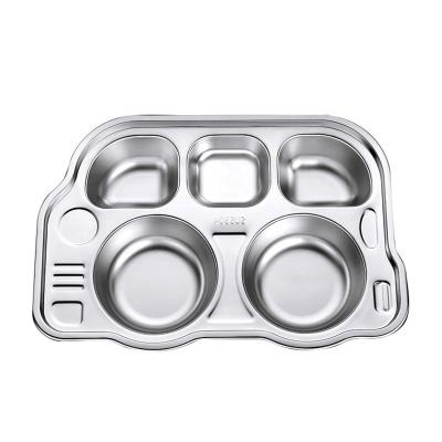 China Sustainable Multi Compartments Cartoon Panda Shape Metal Kids Food Tray Stainless Steel Divided Dinner Dish For Child for sale