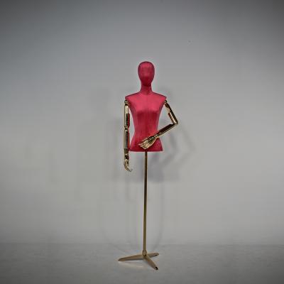 China Window Display Half Body Dressmaker Mannequin Female With Cloth Covered Metal Adjustable Arms And Base for sale