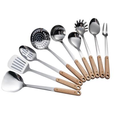 China Sustainable kitchen utensils stainless steel kitchenware cookware sets stainless steel kitchenware with wooden handle for sale