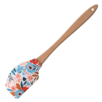 China Sustainable Supplier Non-Stick Silicone Wooden Handle Spatulas Kitchen Cooking Cookware for sale