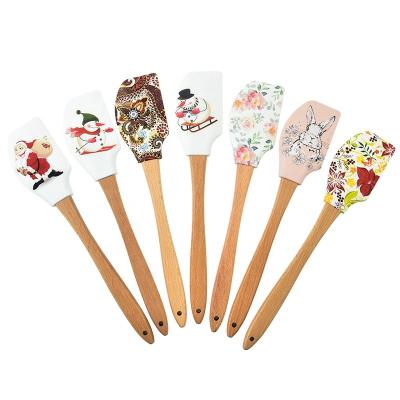 China Non Viable High Quality Non Viable Wooden Stick Silicone Scraper Spatula Handle Silicon for sale