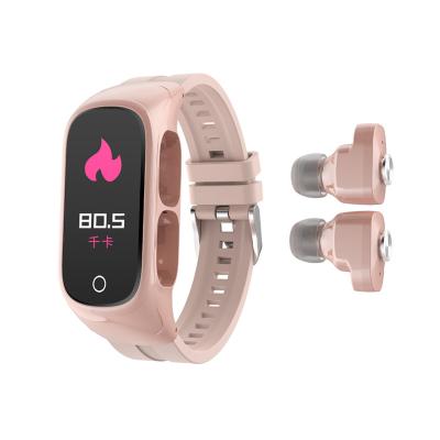 China Touch Screen Smart Wristband 2 in 1 Wireless Smart Watch TWS BT Headset 0.96inch Screen Heart Rate Blood Pressure Oxygen Fitness Tracker for sale