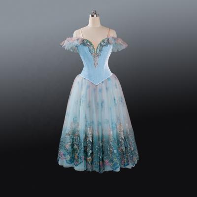 China Giselle Dancing One Piece Floral Ballerina Romantic Ballet Dress Light Blue Velvet Classical Ballet Dress Girl Dresses Long for sale