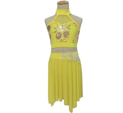 China from above & Lyrical Yellow Shiny Light Yellow Sleeveless Dance Skirt Dance Skirt Girls Dance Tops Tees Sequin Lace Costumes Dancer Top Costume for sale