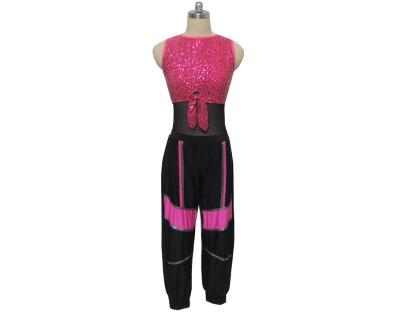 China from above & OEM Girls Spades To Dance To Wear Sexy Sequin Mesh Top Black Dancer Tights Sleeveless Hip-Hop Kid Stage Dance Wear Sleeveless Loose Fit Long for sale