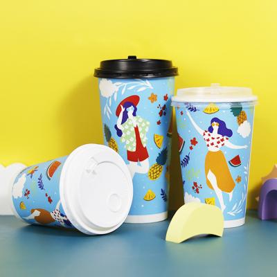 China Disposable Color 20oz 700ml Disposable Paper Cup Small MOQ Single Wall Custom Print Logo Take Away Ice Tea Coffee Hot Cold Drinks with Lid for sale