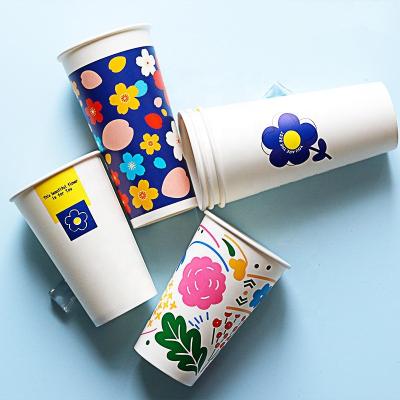 China Disposable Flower 20oz 700ml Disposable Paper Cup Small MOQ Single Wall Custom Print Take Away Ice Tea Coffee Hot Cold Drink with Lid for sale