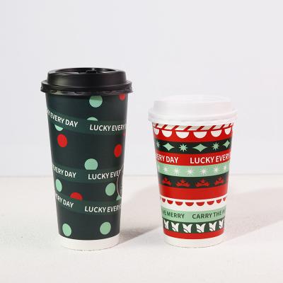 China Disposable Christmas Green 16oz 500ml Disposable Paper Cup Small MOQ Single Wall Custom Print Logo Take Away Ice Tea Coffee Hot Cold Drink for sale