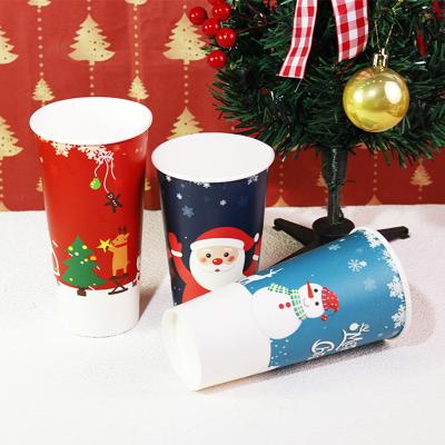 China Disposable Christmas Red 16oz 500ml Disposable Paper Cup Small MOQ Single Wall Custom Print Logo Take Away Ice Tea Coffee Hot Cold Drink for sale