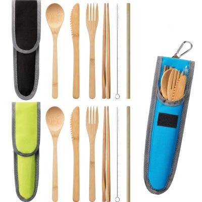 China Travel Sustainable Bamboo Utensils Set/Portable Bamboo Flatware Sets/Natural Utensils With Carry Case Bamboo Cutlery Sets for sale