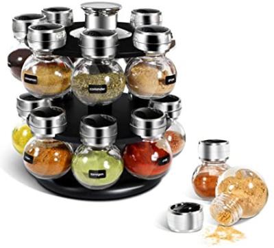 China 16-Jar Countertop Spice Rack Organizer 1/2 Tier Revolving Glass Spice Jars Set Revolving Spices, Herbs, Seasoning for sale