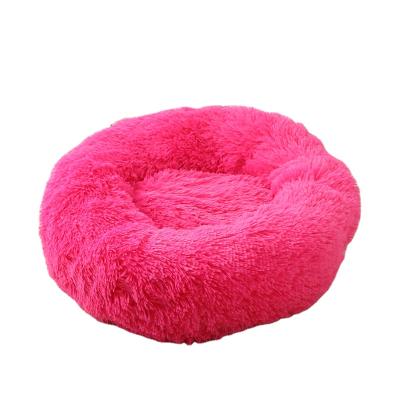 China Viable Border Hot Buy Plush Round Faux Fur Donut Comfortable Soft Dog Cat Sleeping Cushion Bed for sale