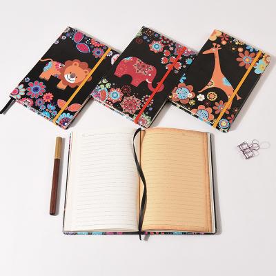 China Newly design animal elastic band PU hardcover book leather black notebook composition leather black notebook with string for sale