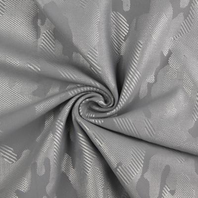 China Newest Stain Design Custom 77% Polyester 23% Spandex Heavy Duty Gray Sports T-shirt Fabric Embossed Fabric for sale