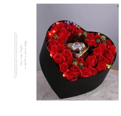 China Recycled Materials Wholesale Custom Made White Red-Pink Double Layer Heart Shape Paper Rose Flower Custom Heart Box Luxury Gift For Valentine's Day for sale