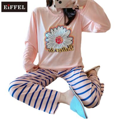 China Autumn Thin Girl QUICK DRY Nightgown Spring Sleeve Long Pants 2pcs Cartoon Sweater Women's Long Sleepwear Pajamas Set Home Clothes For Ladies for sale