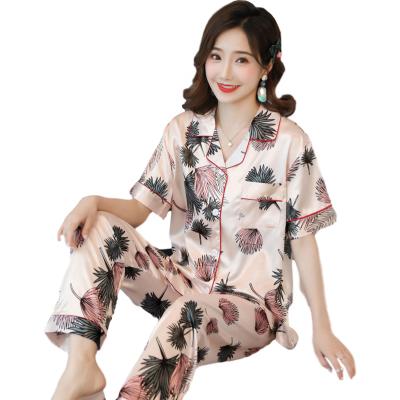 China QUICK DRY Summer Sleep Wear Lady 2 Piece Nightgowns Rayon Nightgown Home Clothes Pajama Set Silk Satin Sleepwear Suit For Women for sale