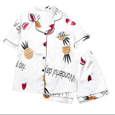 China QUICK DRY Most Good Homecoming Women's Sleepwear Two-Piece Short Sleeve Pineapple Fruit Print Short Sleeve Cardigan Lapel Sleepwear for sale