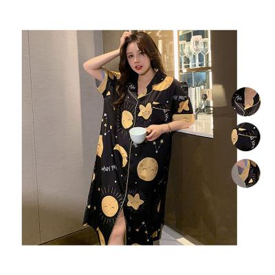 China High Quality Summer Women's Silk Turn-Down Collar Stain Cloth Sleepwear Skirt QUICK DRY PJs Pajamas For Women Pajamas for sale