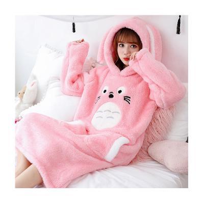 China QUICK DRY cute hooded pajamas flannel nightgown women lounge wear female winter dress to even out for sale