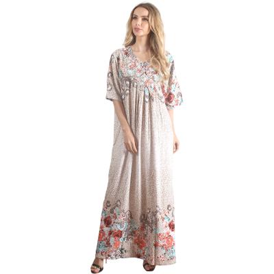 China Printing Muslim lady's kaftan kaftan extra large size abaya with beading decoration grey&red dress women casual for sale