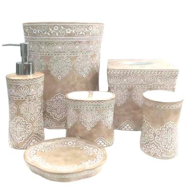 China Colorful Sustainable Luxury Design Drawing 6 Pieces Bathroom Accessories Bathroom Set With Low Price for sale