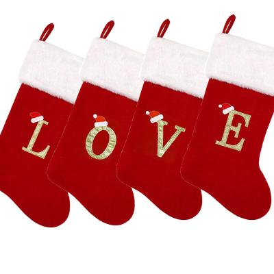 China Cartoon Large Christmas Stocking Festival Decoration Embroidered Alphabet Knitted Socks  Pendant Gift Bag for sale