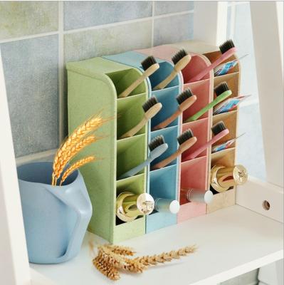 China Wheat Straw Four-compartment Storage Box Pen Holder Multifunctional Bathroom Bedroom Viable Customized LOGO for sale