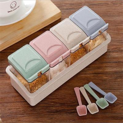 China Sustainable 4 Pcs Sets PS Wheat Material Kitchen Tools Box Spiceo Box Condiment Seasoning Box for sale